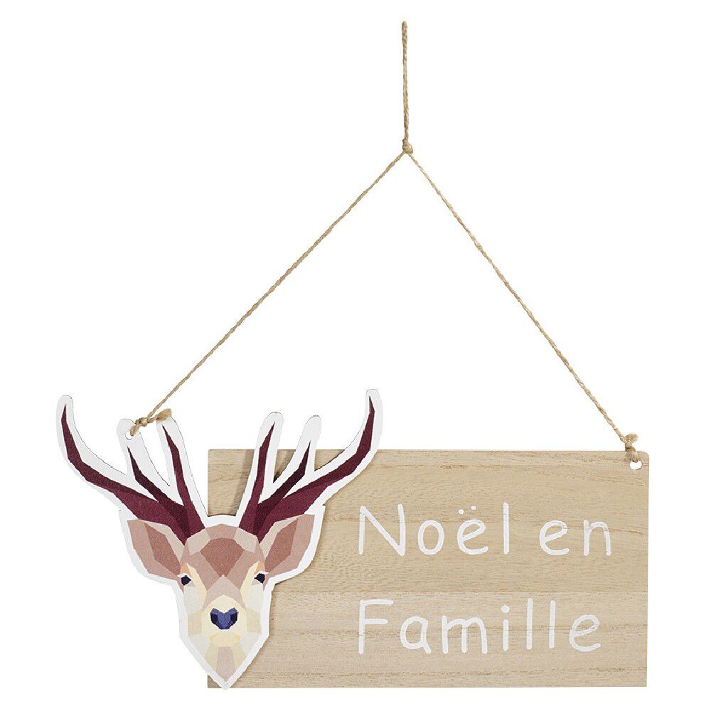 Pancarte de No&euml;l à suspendre motif renne avec inscription