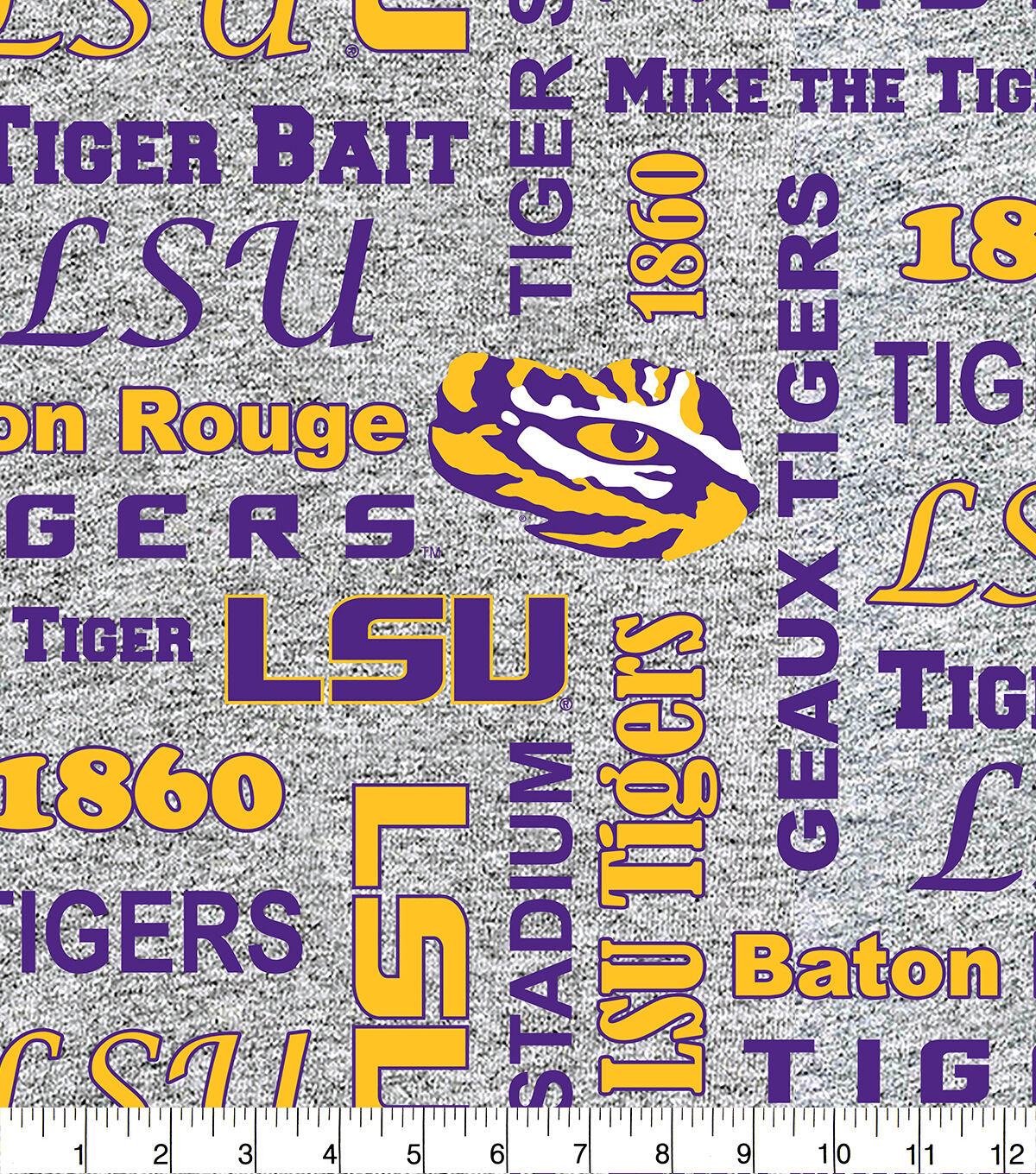Louisiana State University Fleece Fabric Heather Verbiage