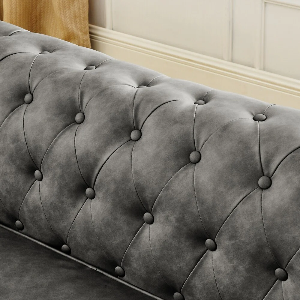 Chesterfield Sofa Tufted Upholstered PU 3-Seater Sofa