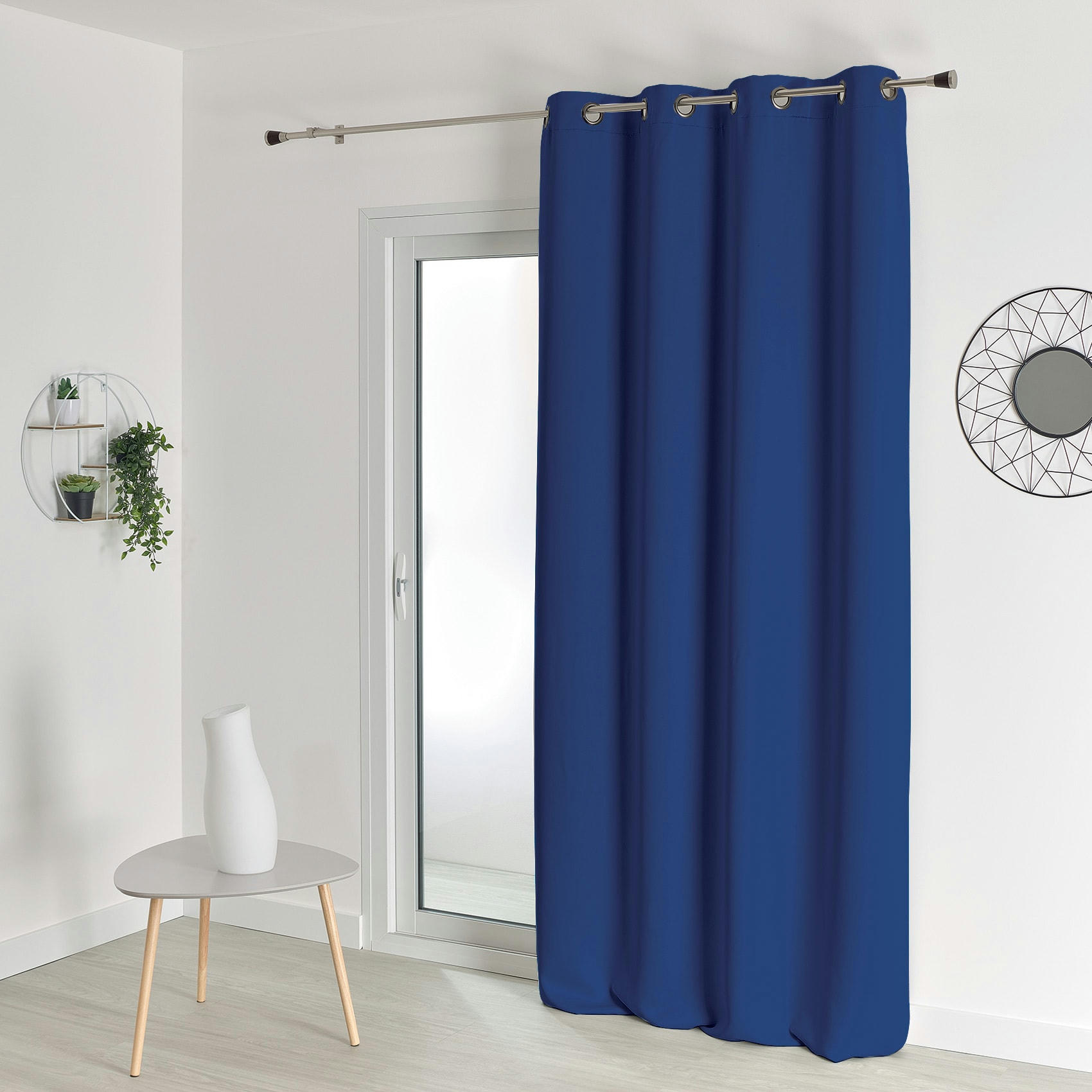 - Rideau occultant uni polyester/occultant bleu encre 140x260 cm