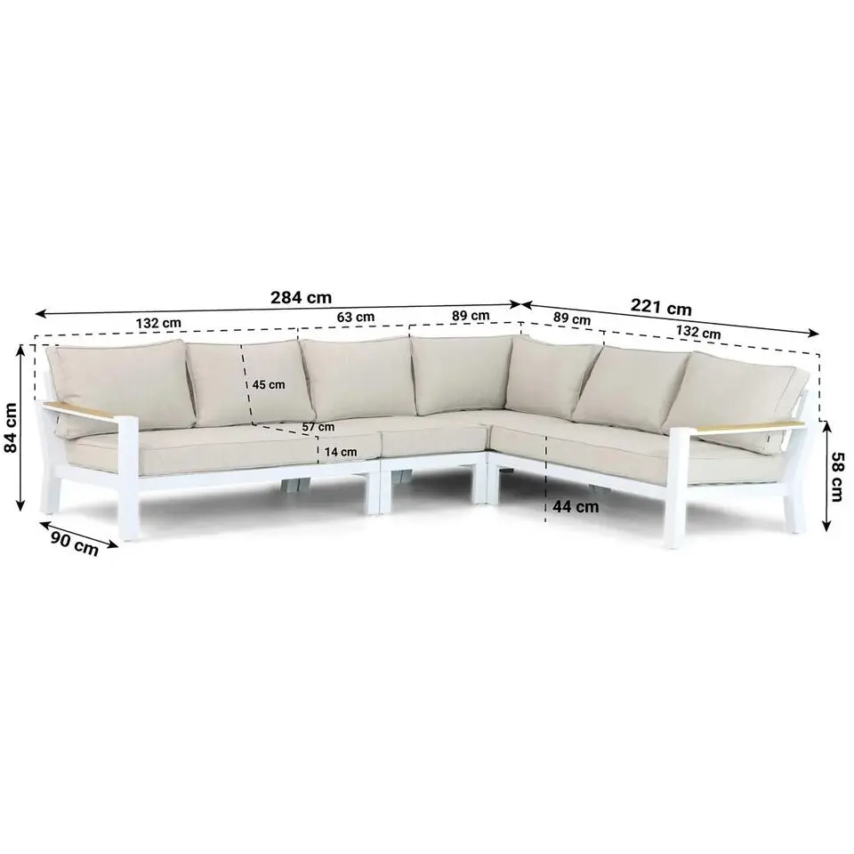 Hoek loungeset 6 personen Aluminium/Polywood (teakfinish) Wit Lifestyle Garden