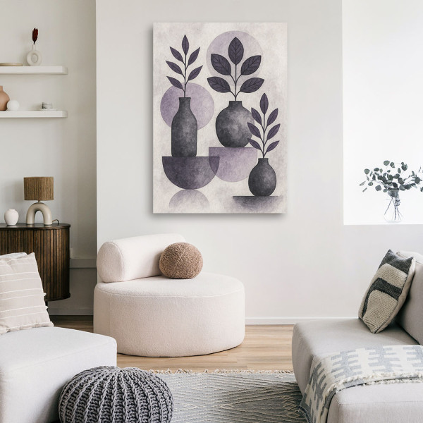Feeby Obraz Japandi, Liście Wazy Geometryczne Grafit Minimalizm 40x60