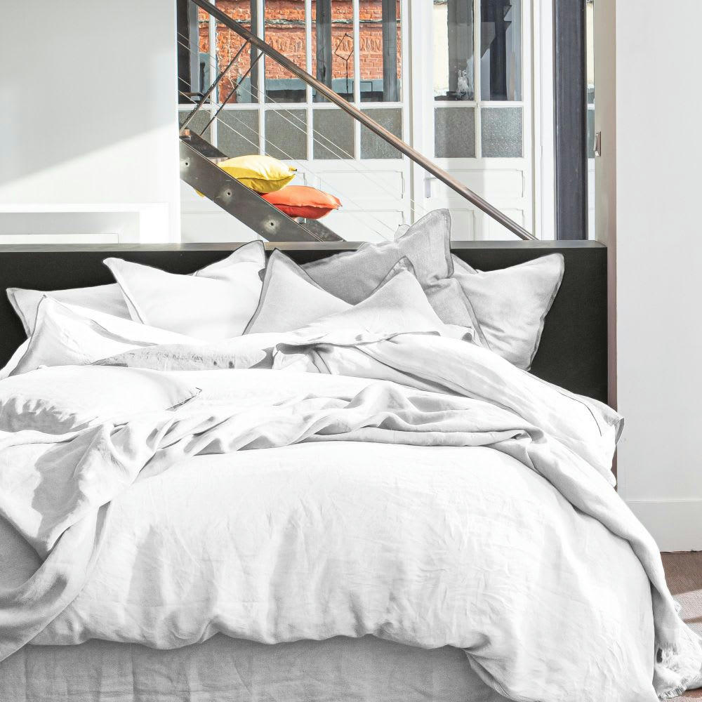 - Housse de couette lin lavé blanc 240x260 cm