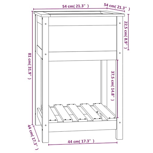 NNEVL Planter with Shelf White 54x54x81 cm Solid Wood Pine