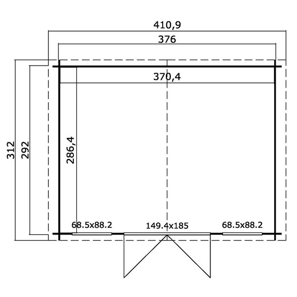 Gartenhaus »Dallas«, BxHxT: 410,9 x 233,7 x 312 cm (Außenmaße inkl. Dachüberstand), Holz