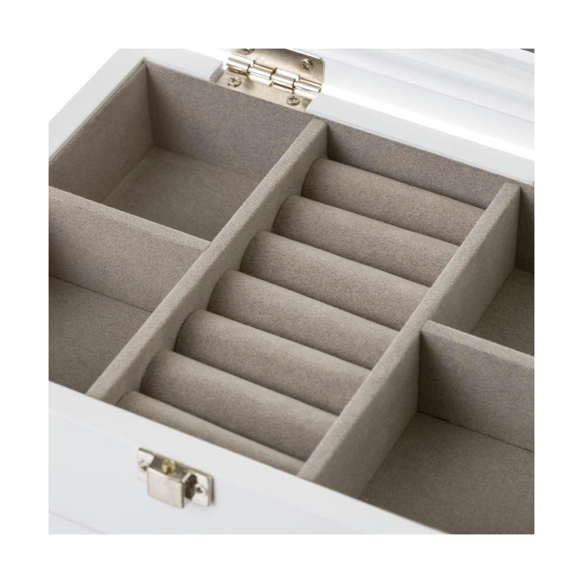 - Coffret à bijoux en bois blanc taillé et miroir 20x16x11cm