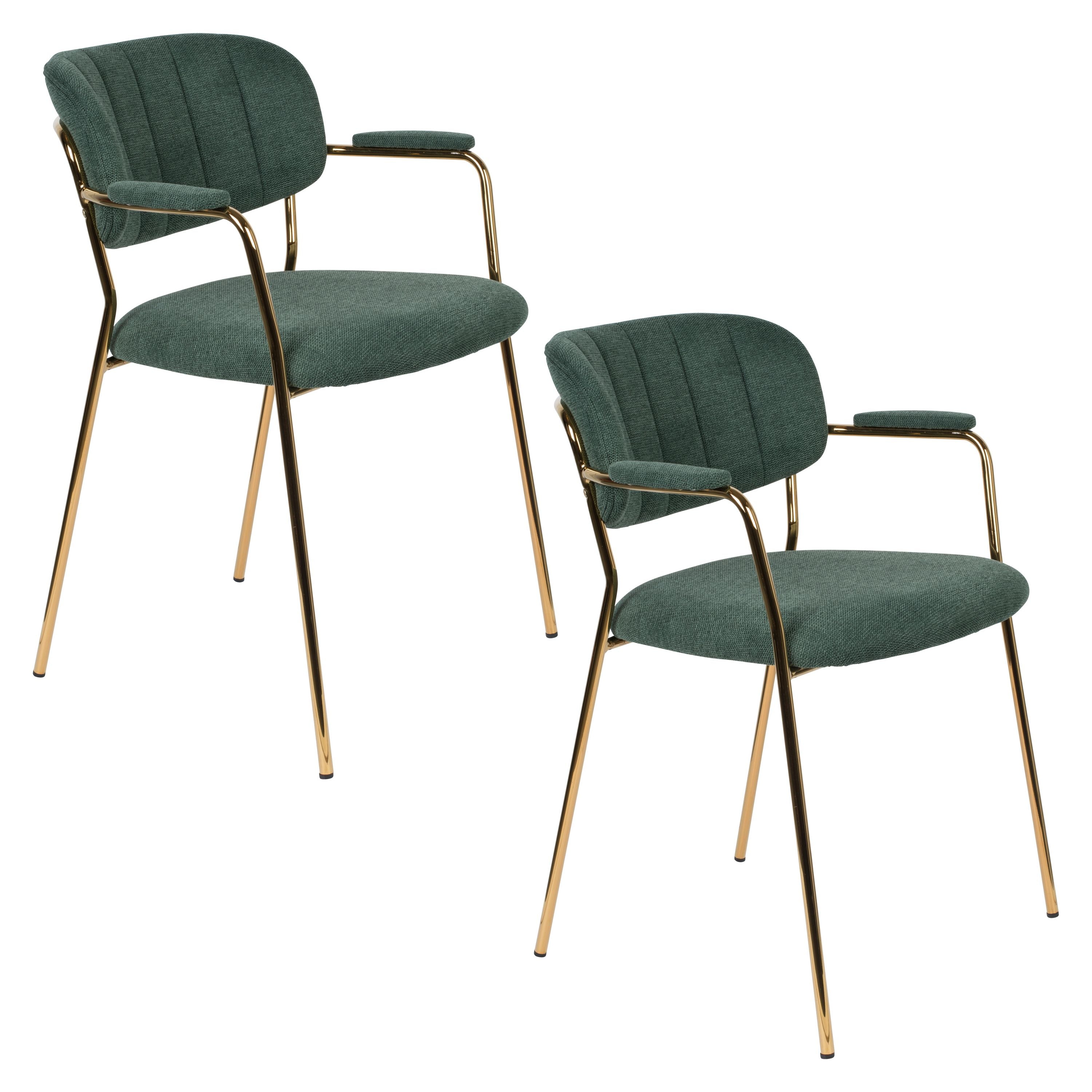 Housecraft Living Jolien Eetkamerstoelen Armleuning Goud/Donkergroen - Set van 2