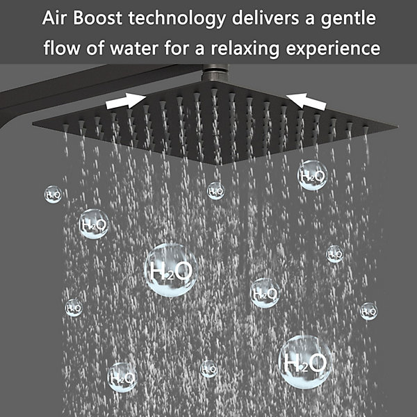 AICA colonne de douche thermostatique noir mat avec douche de tête carrée 20X20cm, réglable en hauteur 730-1150mm