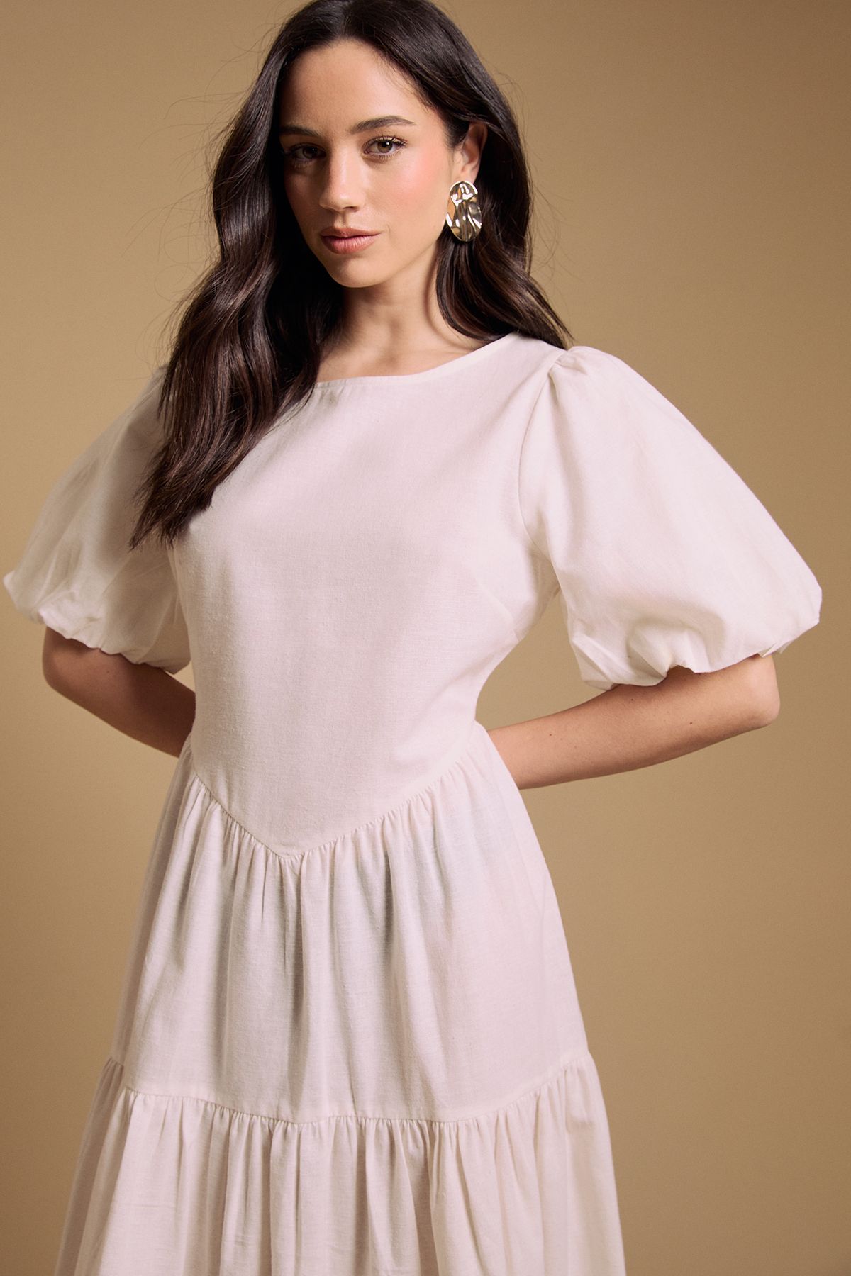 Oasis Puff Sleeve Cotton Midi Dress