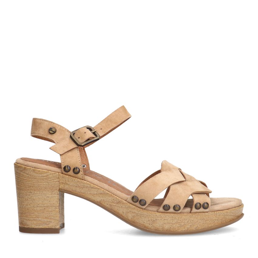 No Stress Beige suède sandalen met hak