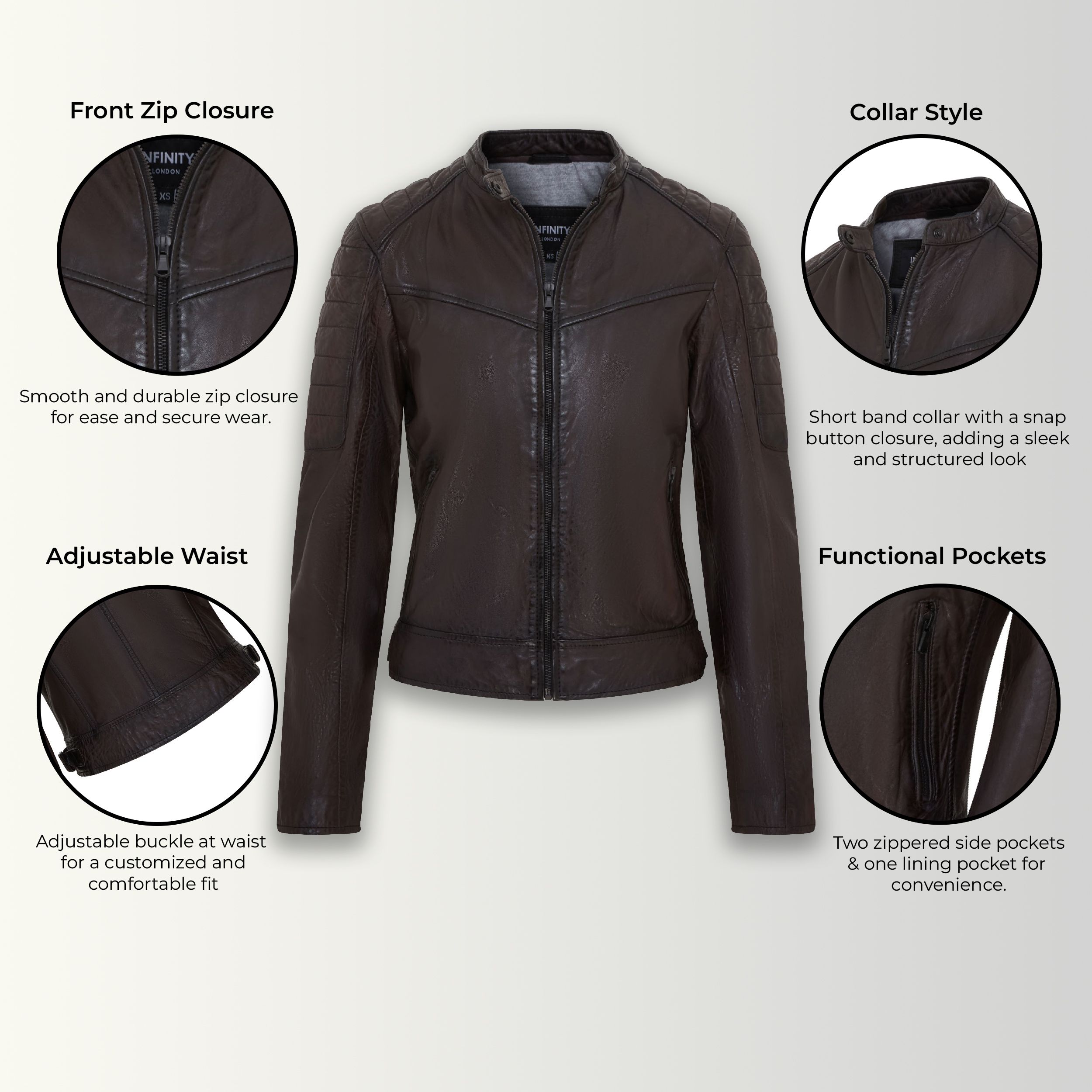 Infinity Leather Retro Quilted Leather Biker Jacket - Horten
