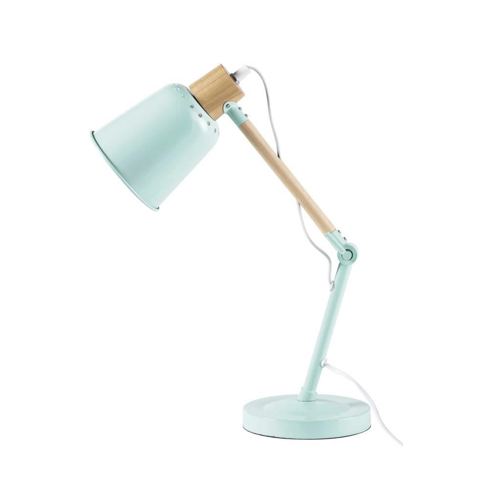 PIXIE - Lampe de bureau en métal vert et hévéa