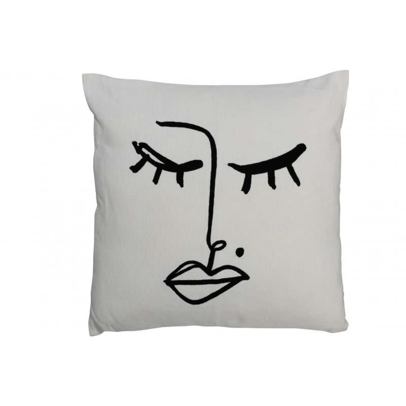 - Coussin carré avec imprimé noir en coton blanc 46x46cm