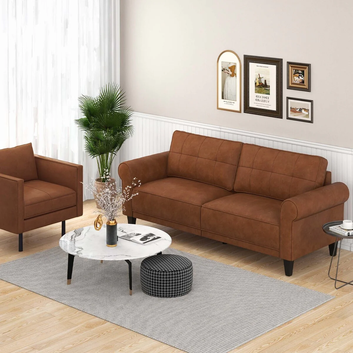 Costway Modern Sofa Couch PU Leather 81.5'' 3-Seater with 2 Back - See Details