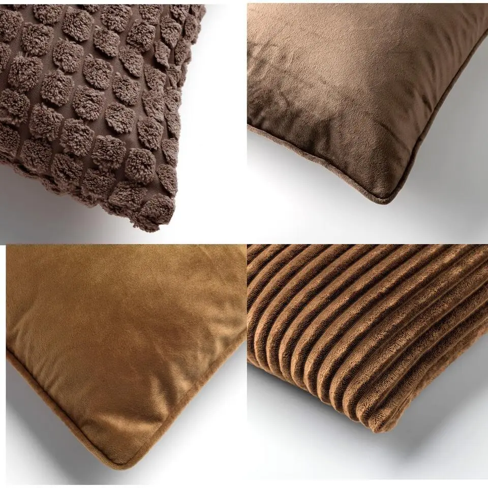 KUSSENSET - 4-delig Mixed Textures - 45x45 cm - inclusief binnenkussens - bruin