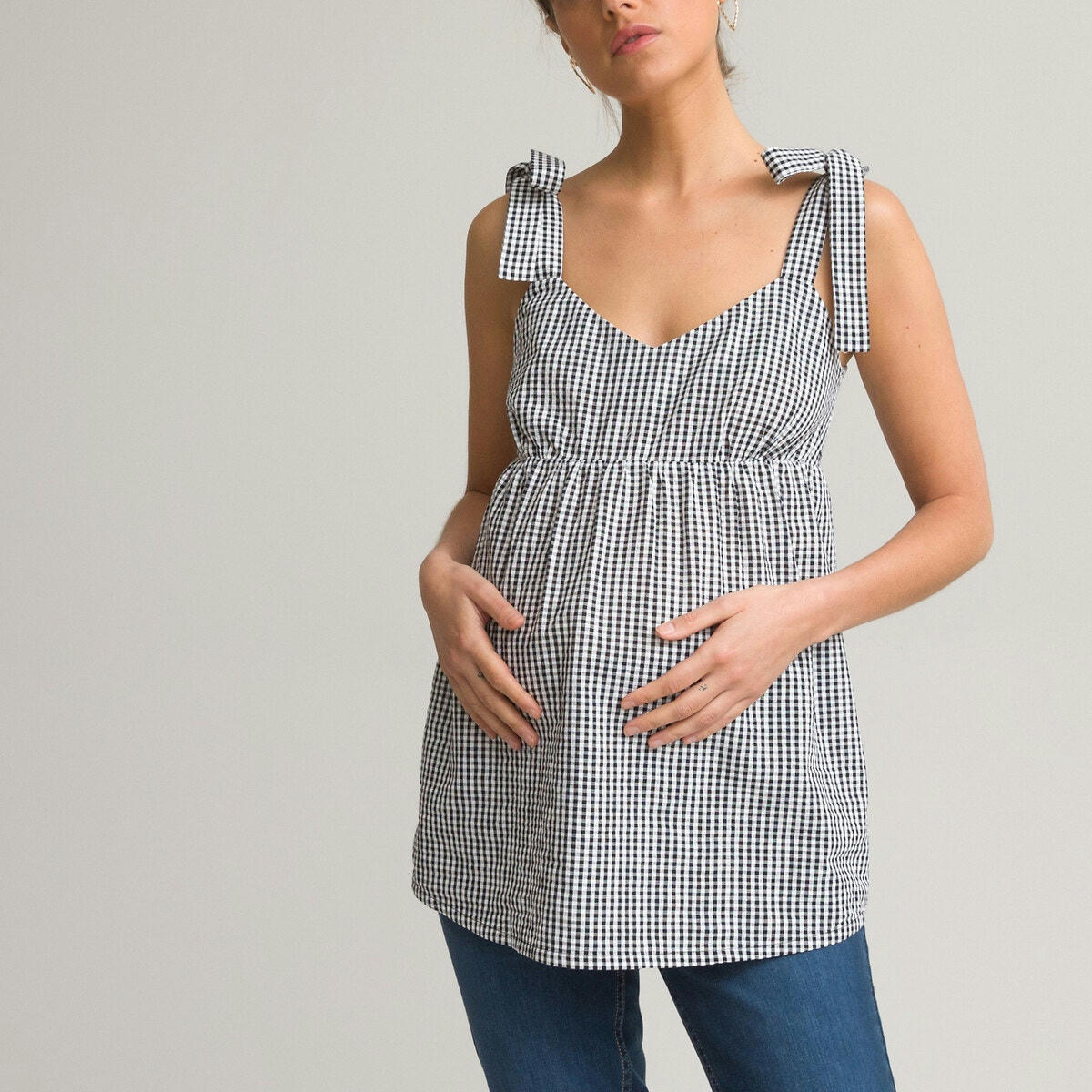 Blouse de grossesse bretelles à nouer motif vichy