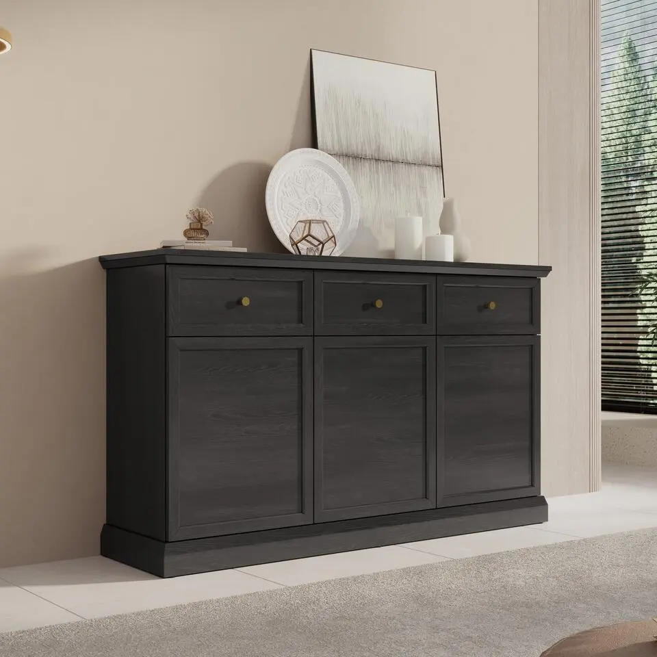 Meubella - Dressoir Leroy - Zwart eiken - 146 cm