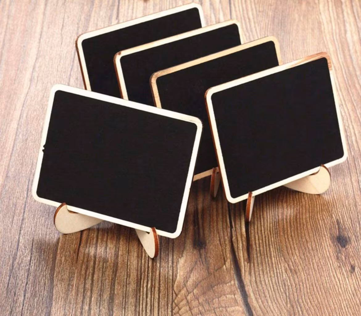 Four Mini Chalkboard signs with easel. (4pc.per order) can be personalized