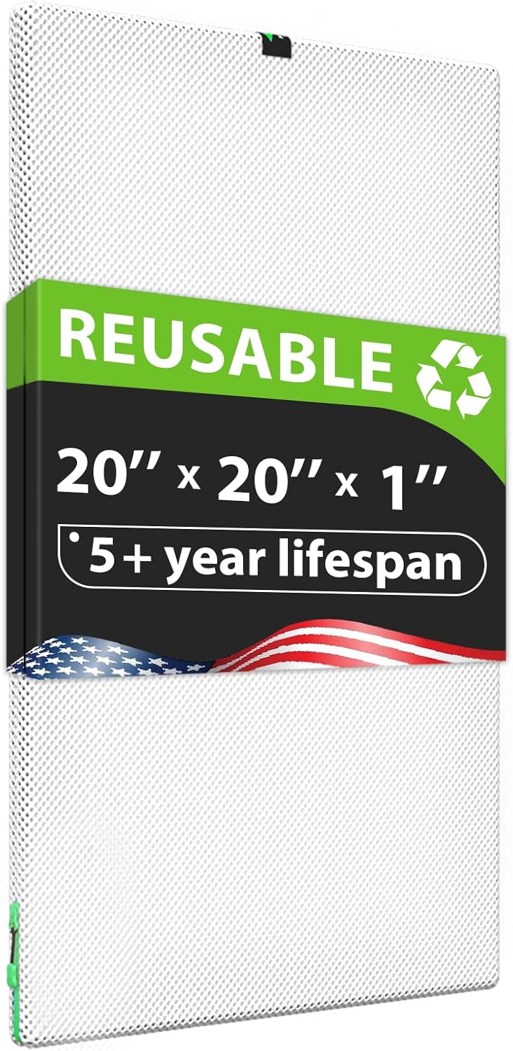 Reair 20x20x1 Air filter, Washable and Reusable Air Filter 20x20x1 for AC HVAC Furnace, MERV 8 Air Filters Machine Washable & Dryer Friendly, AC Furnace Air Filter