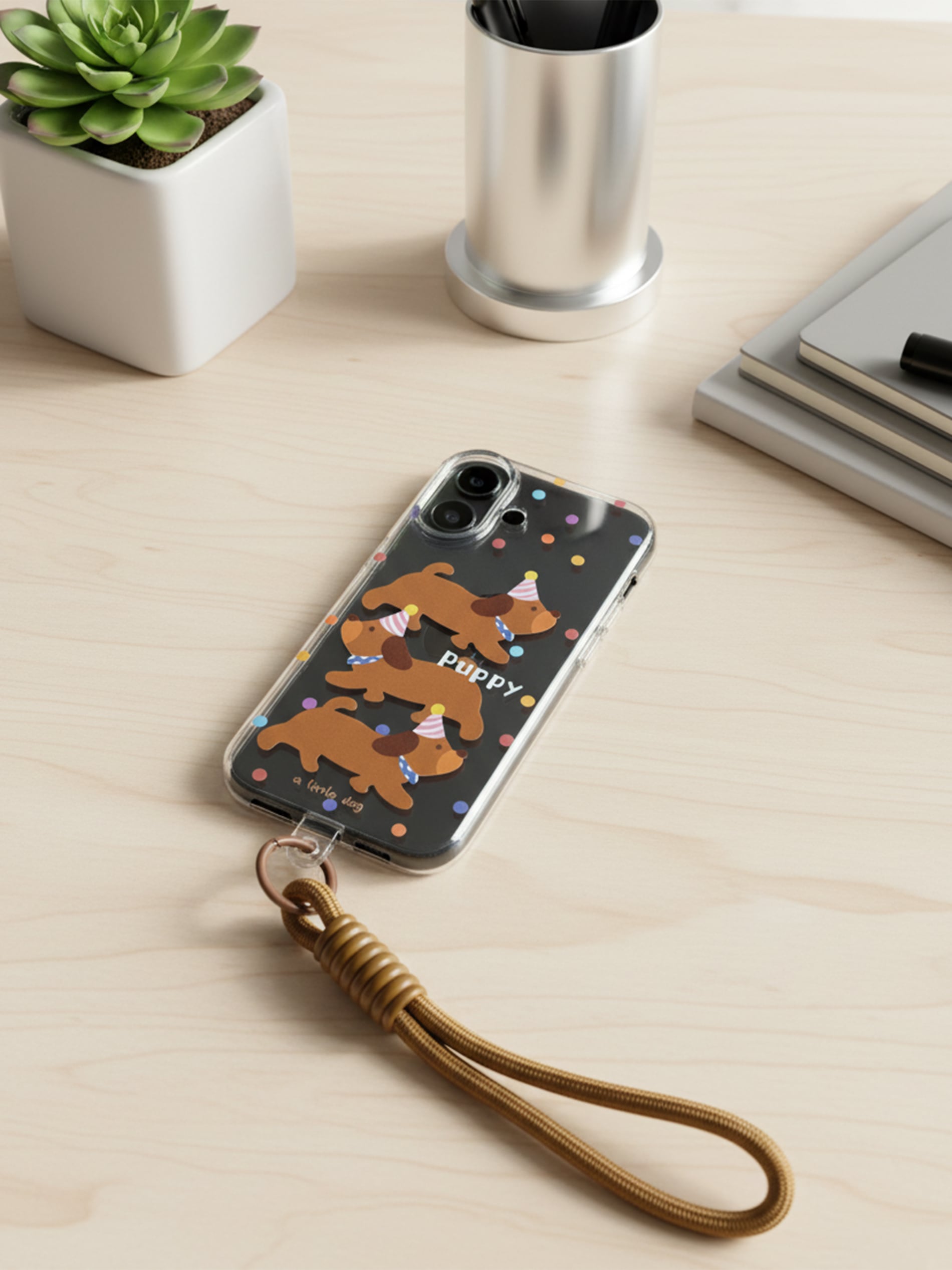Przeźroczysta etui na Iphone 13/14/15/16/17 z motywem psów i paskiem