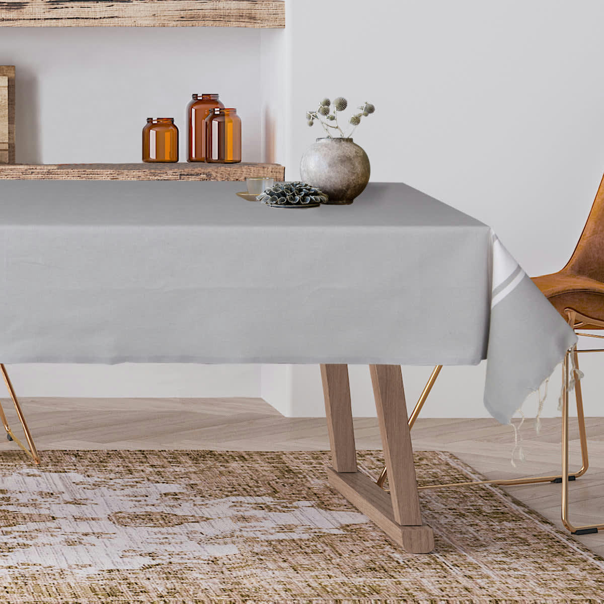 ST TROPEZ - Nappe rectangulaire coton  150x250 gris perle