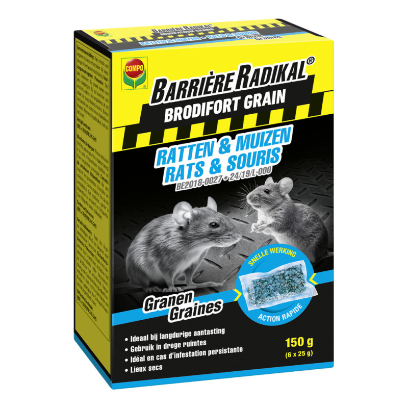 Sachet de céréales anti-rats et anti-souris Barrière Radikal 6 pièces COMPO