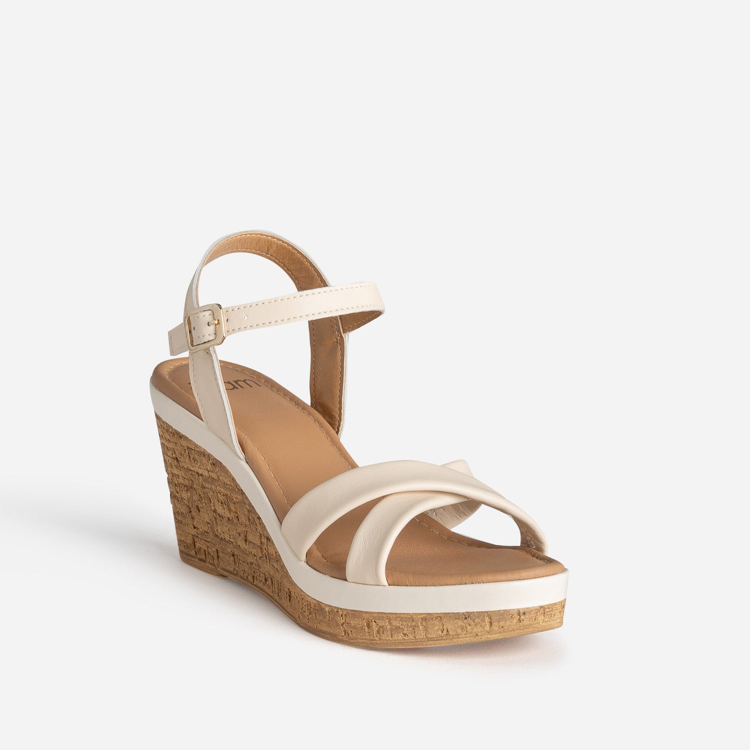 Sandale compensée écrue cuir