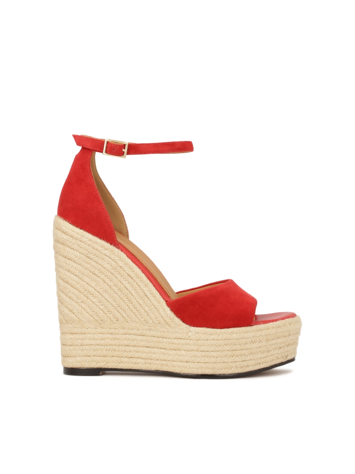 Red platform heeled sandals