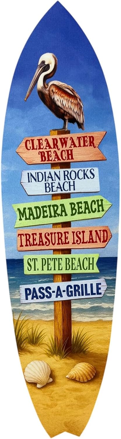 JennyGems Florida Surfboard Wall Art - Coastal Beach House Decor, Weather-Resistant PVC Indoor Outdoor (3 Foot)