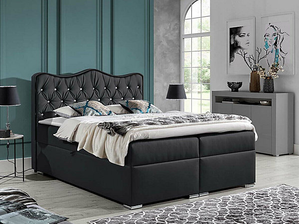 Lit continental Baltimore 162, Unique, Gris, Faux cuir, Disponible