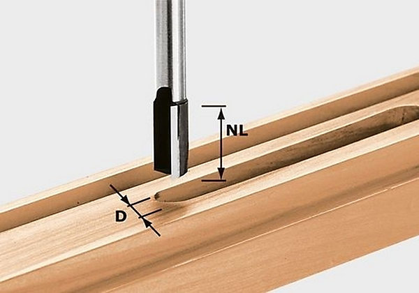 Fraise à rainurer FESTOOL HW S12 D14/50, queue 12 mm. Arête carbure soudée, géométrie optimisée, finition nette.