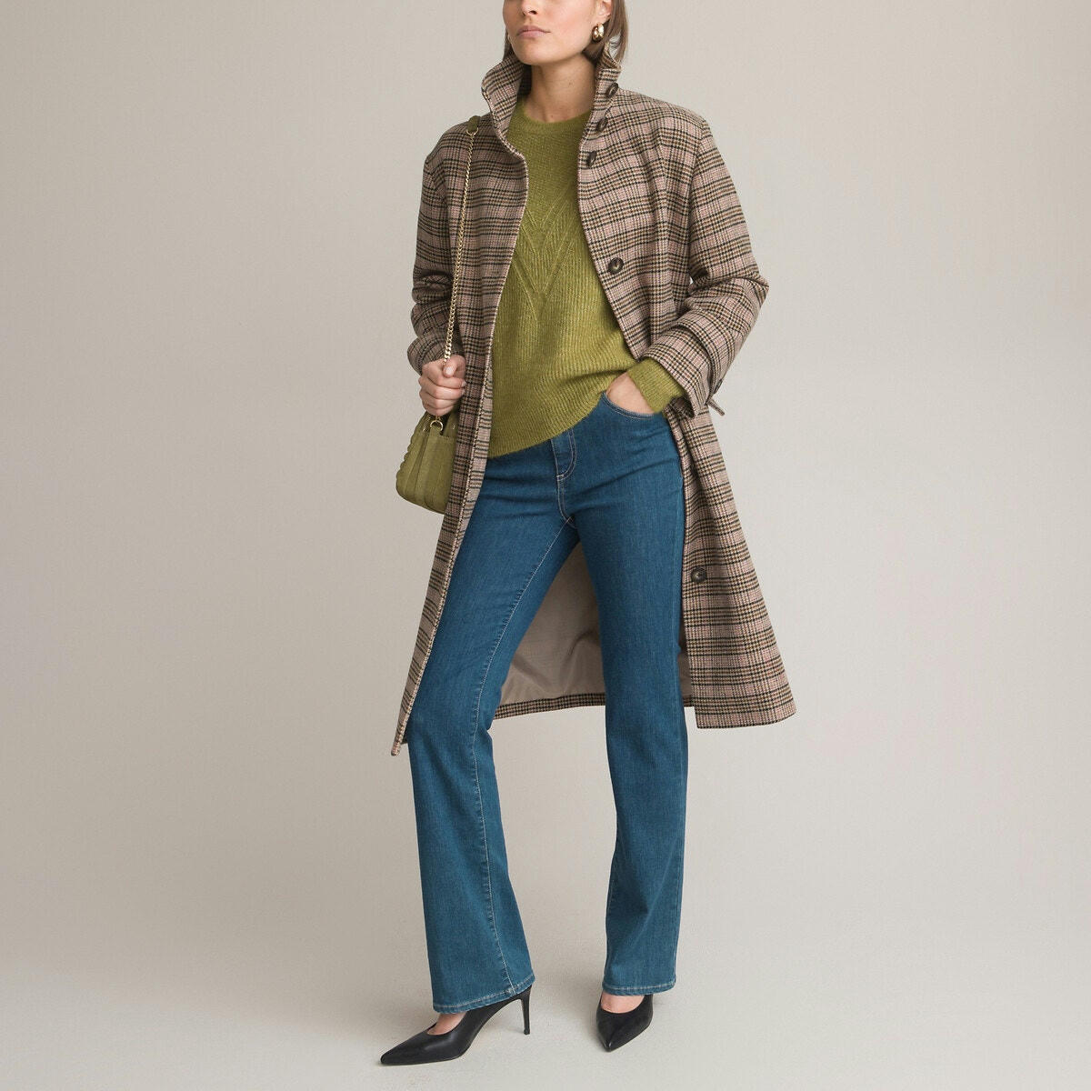 Manteau long à carreaux, fermeture boutonnée