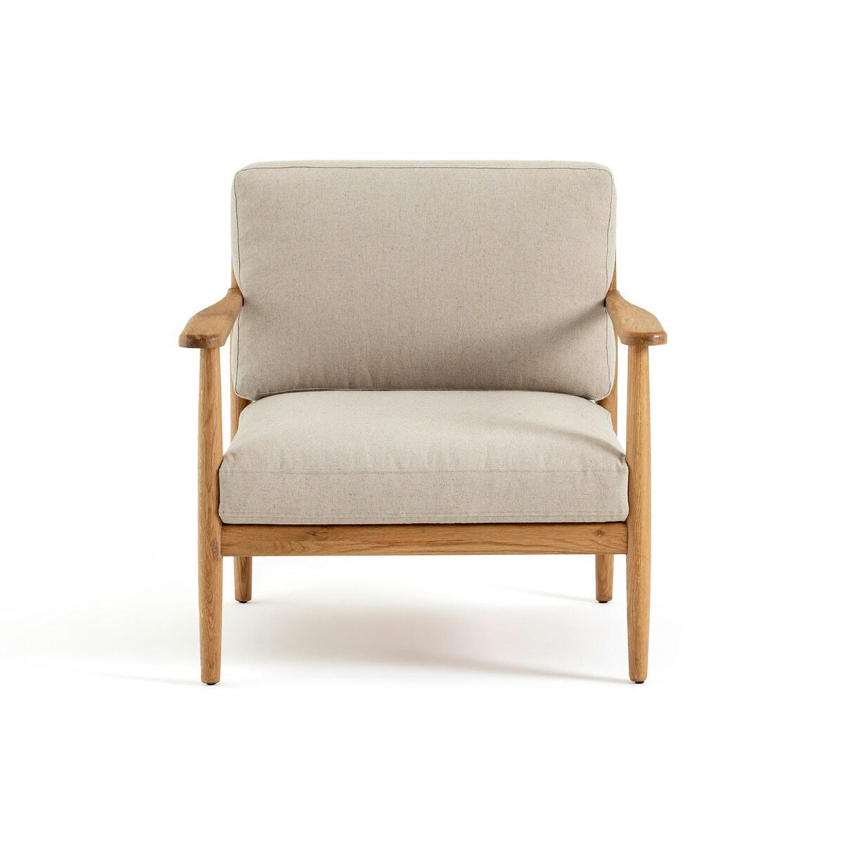 Fauteuil vintage chêne et coton/lin, Malora