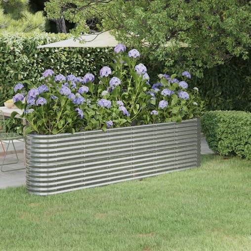 NNEVL Garden Planter Powder-coated Steel 260x40x68 cm Silver