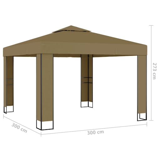 NNEVL Gazebo with Double Roof 3x3x2.7 m Taupe 180 g/m&sup2;
