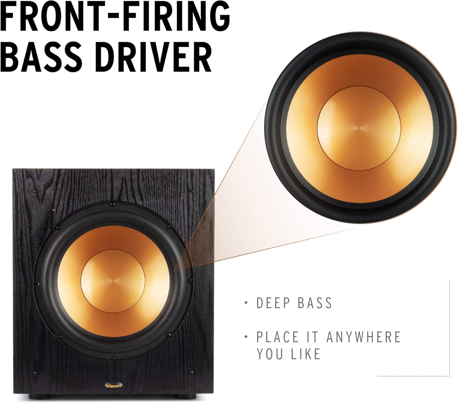 Klipsch Synergy Black Label Sub-100 10” Front-Firing Subwoofer with 150 Watts of continuous power  300 watts of Dynamic Power  and All-Digital Amplifier for Powerful Home Theater Bass