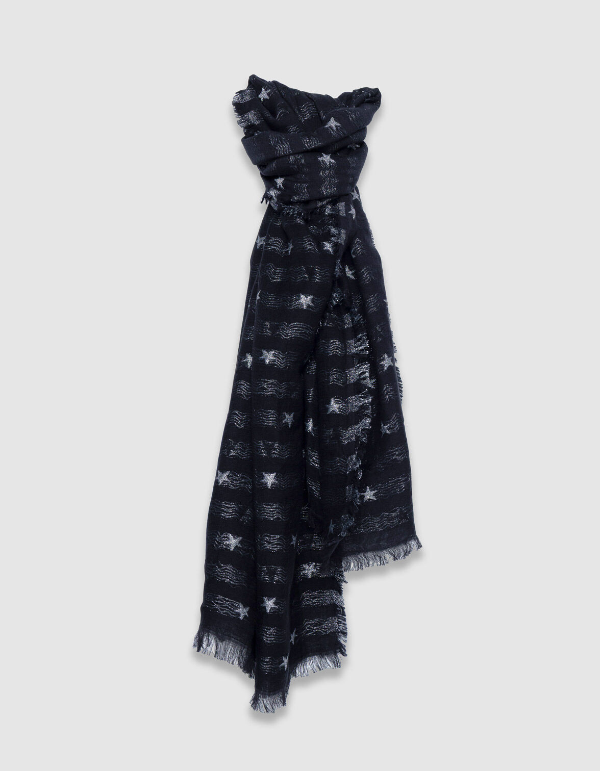 Foulard noir jacquard étoiles argentées Femme