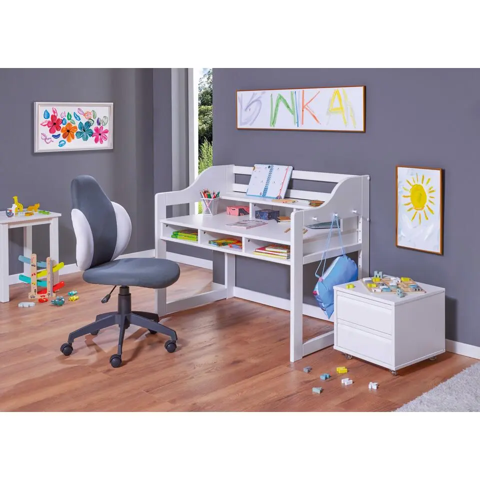 Verstelbaar kinderbureau Dasha - wit gelakt dennenhout