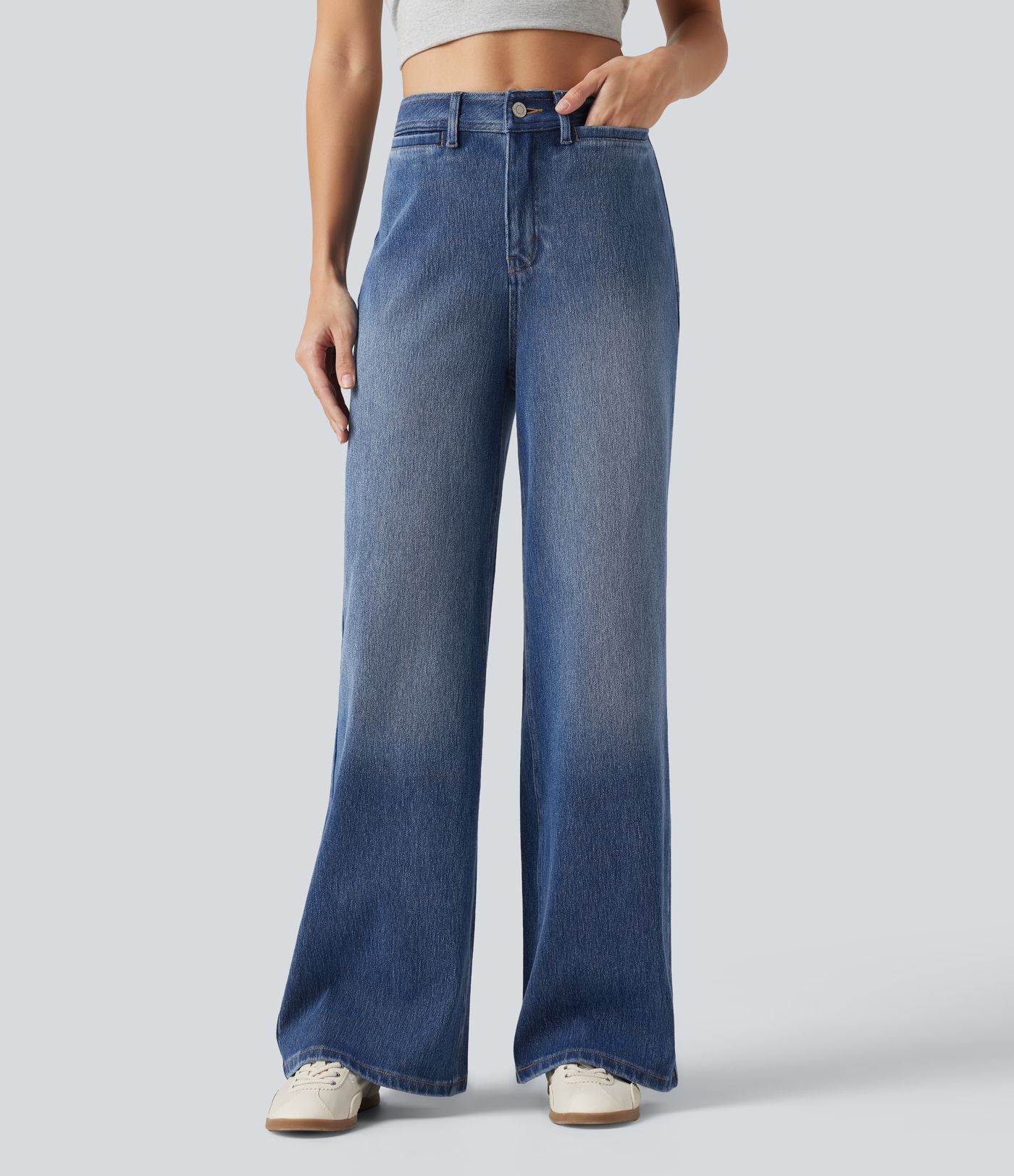 Jean large Halara Flex™ taille haute délavé avec poches