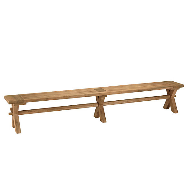 Banc de jardin 270x35cm en teck recyclé, pieds croisés