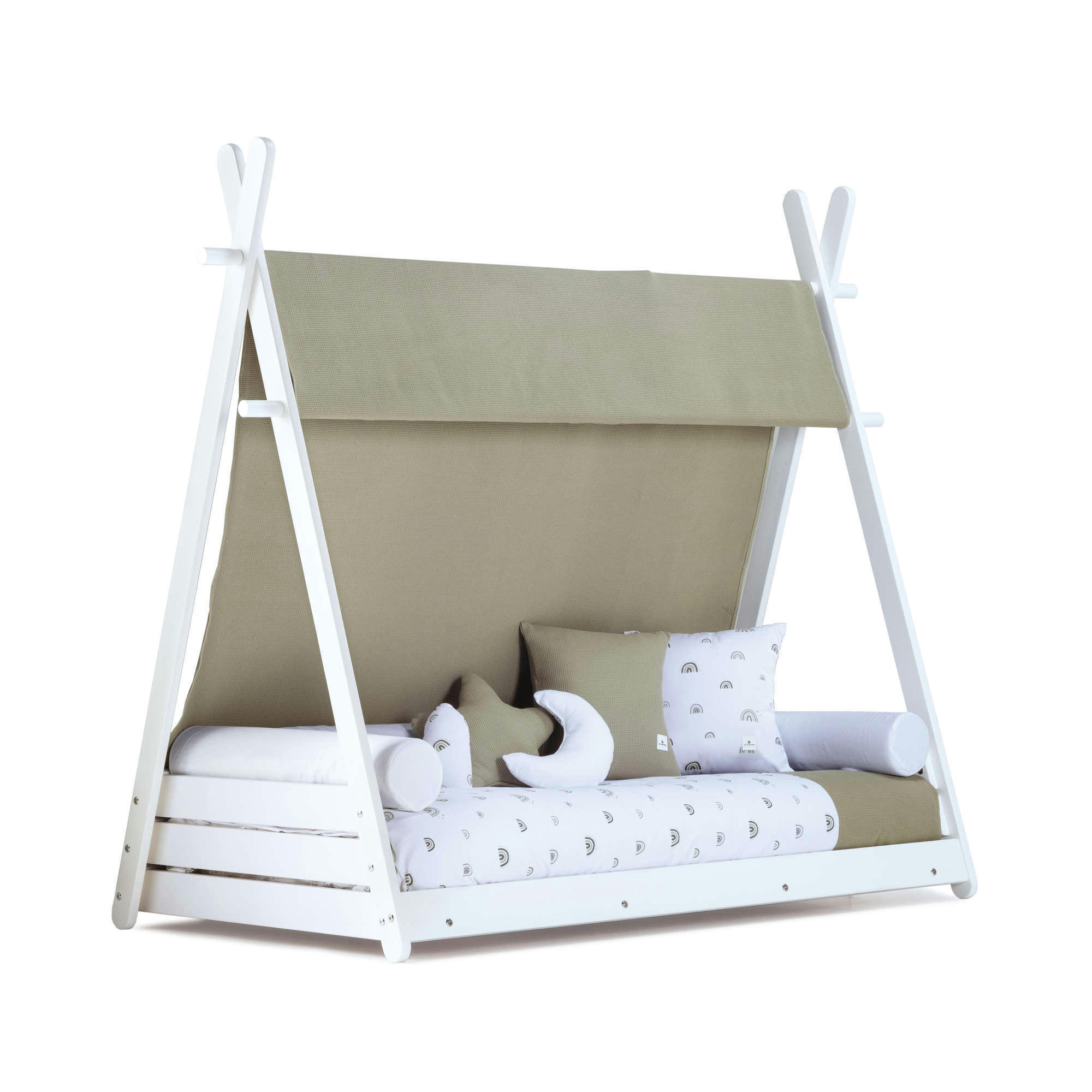 HOMY - Lit bébé Montessori en 70x140 cm avec textile en vert olive