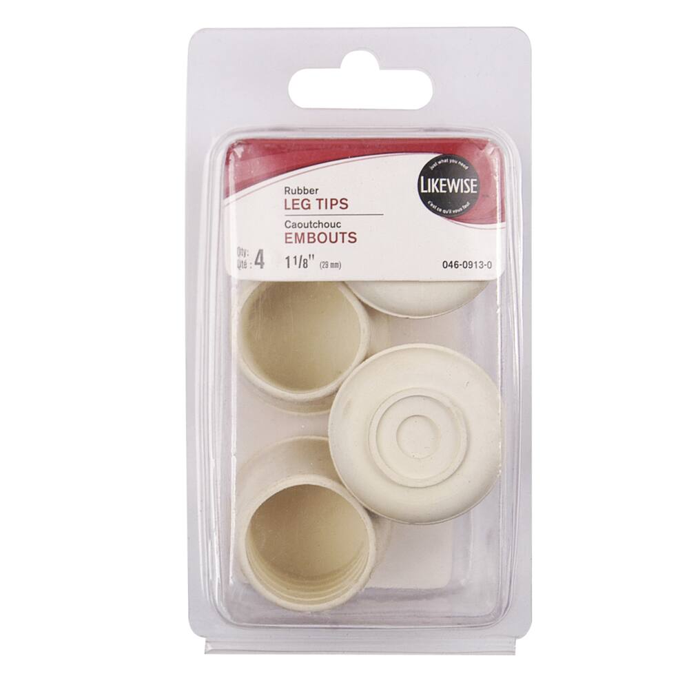 Certified Rubber Leg Tips, For Vinyl/Ceramic/Hardwood/Laminate Flooring, 1-1/8-in, White, 4-pc
