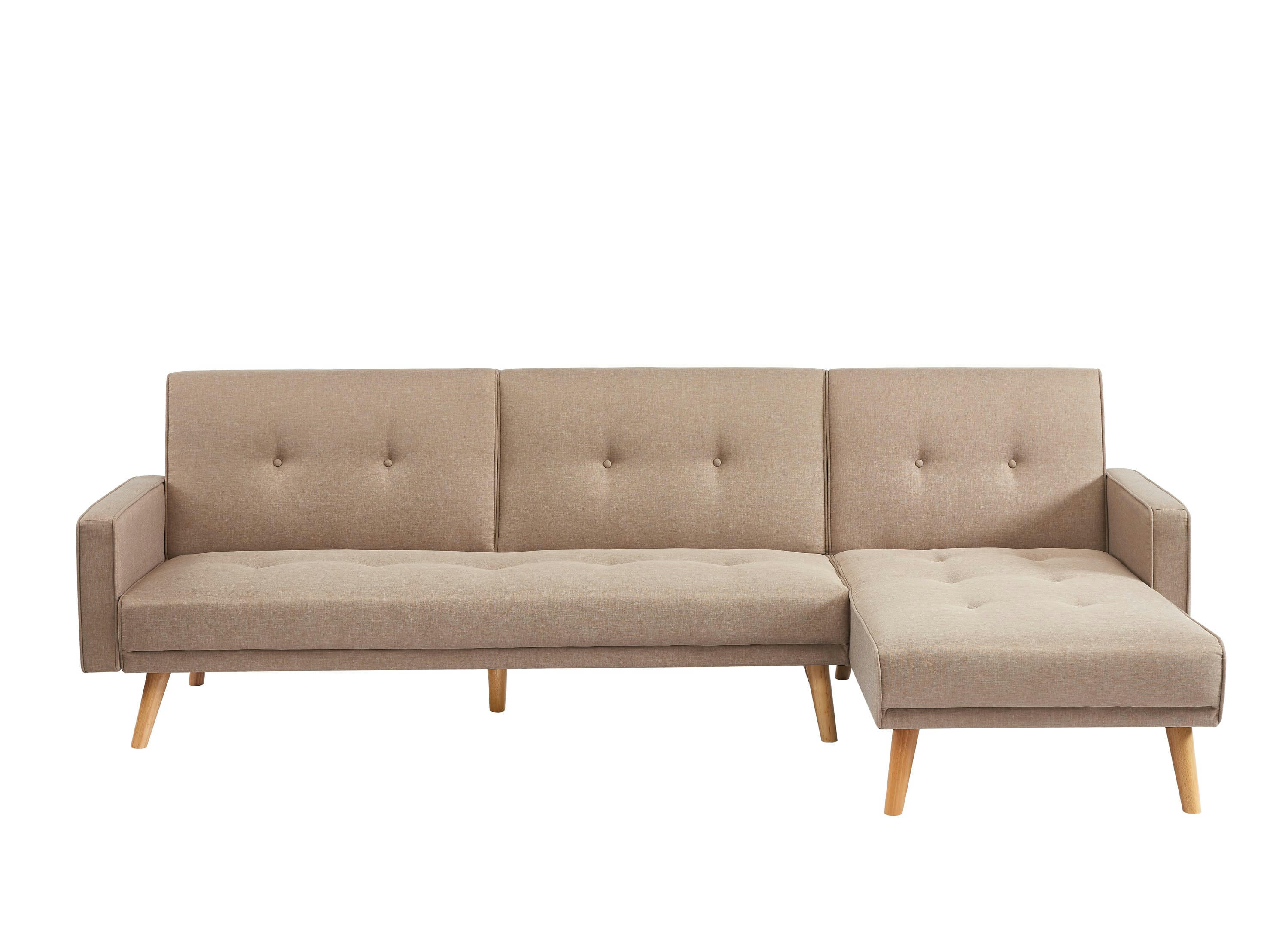 LUXI - Canapé d'angle convertible en tissu 4 places grège