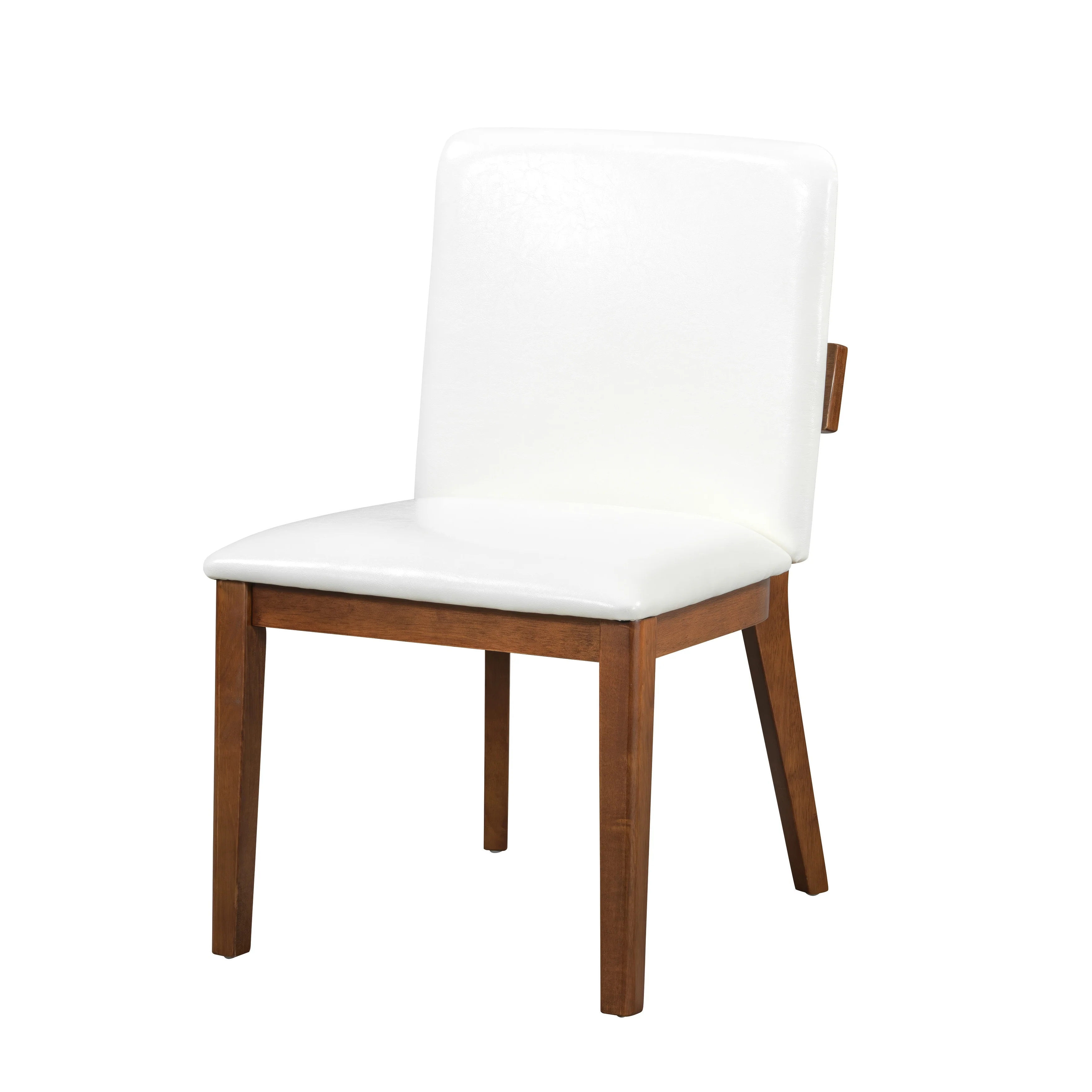 Modern Walnut-Finish Wood & White Glossy PU Leather Upholstered Dining Chairs Set of 2