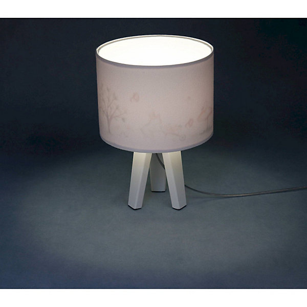 Lampe de chevet enfant Sweet Dream 22,5 x 22,5 x 33 cm Tissu PVC blanc, intérieur imprimé animaux de la forêt sur fond blanc