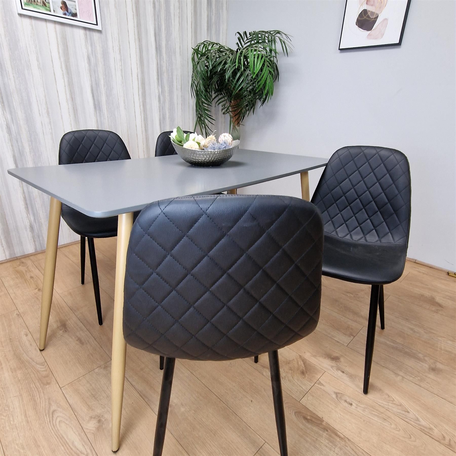 KOSY KOALA Modern Rectangle Dark Grey Dining Table Set With 4 Black Chairs Dining Room Furniture
