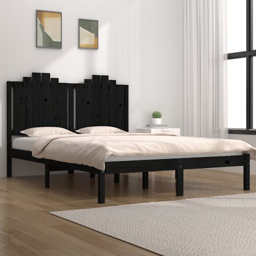NNEVL Bed Frame Black Solid Wood Pine 137x187 Double Size