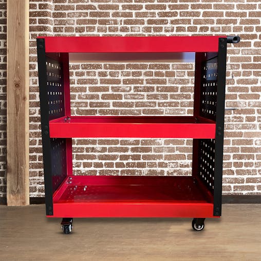 SOGA 2X 3 Tier Tool Storage Cart Portable Service Utility Heavy Duty Mobile Trolley with Hooks Red