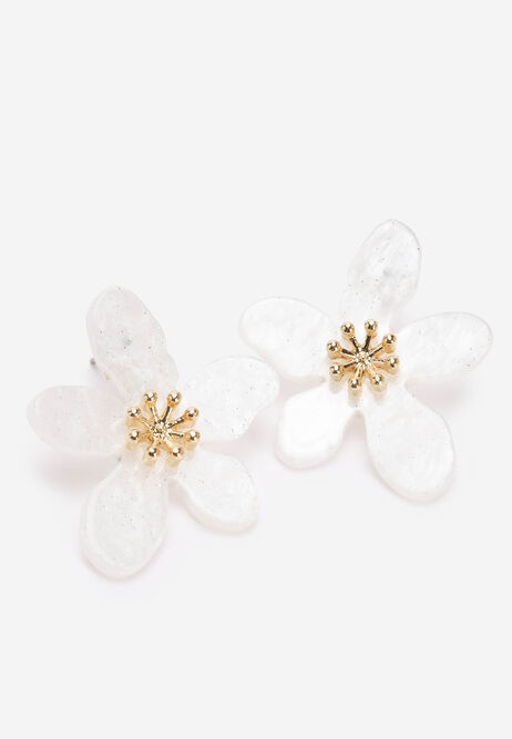 Womens White Pearl Flower Earrings