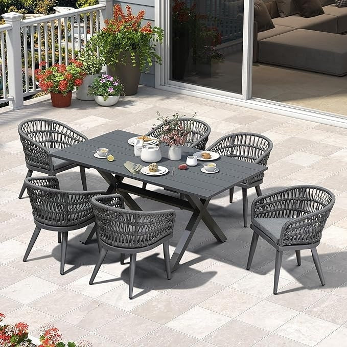 PURPLE LEAF Outdoor PE Rattan Outdoor Patio Furniture Dining Set with All Aluminum Frame